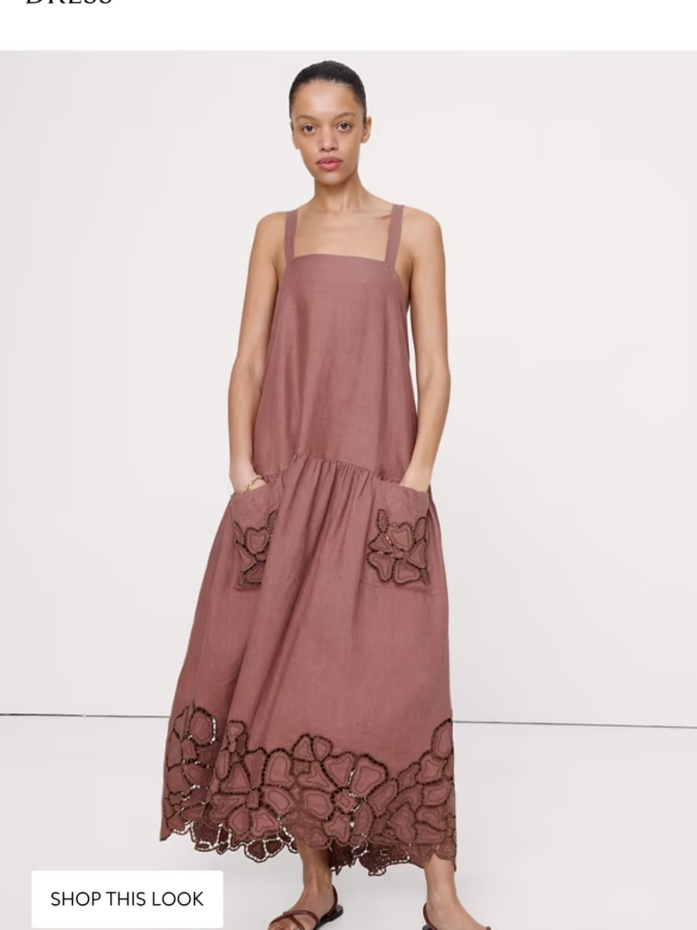 NWT Banana Republic Embroidered Linen Drop-Waist Maxi Dress